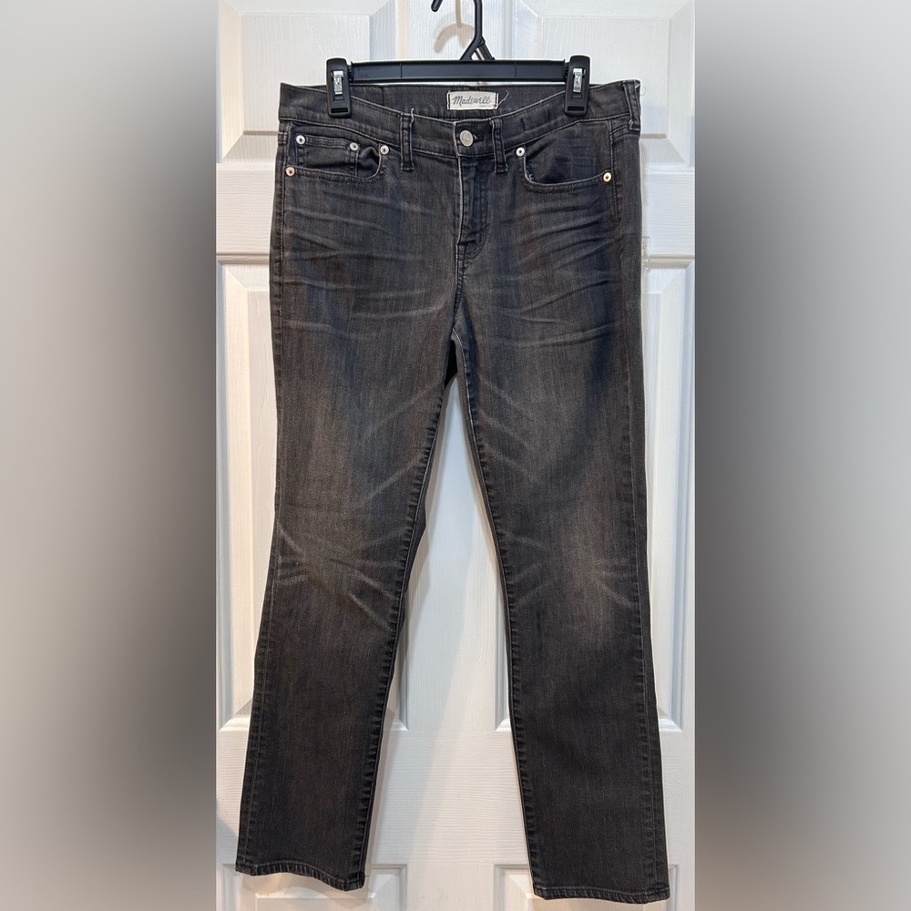 Madewell The Mid Rise Slim Boy Jean Women Sz 28 Black Stretch Grunge Denim Faded